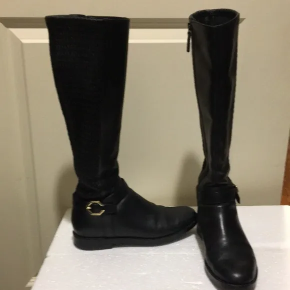 Cole Haan womens zip up Leather Riding Boots Knee High braid stretch back size 6