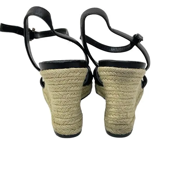 Cole Haan x Nike Air Women Sz 10 Black Leather Strappy Espadrille Wedge Sandals