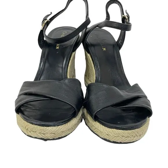 Cole Haan x Nike Air Women Sz 10 Black Leather Strappy Espadrille Wedge Sandals