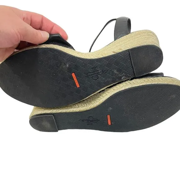 Cole Haan x Nike Air Women Sz 10 Black Leather Strappy Espadrille Wedge Sandals