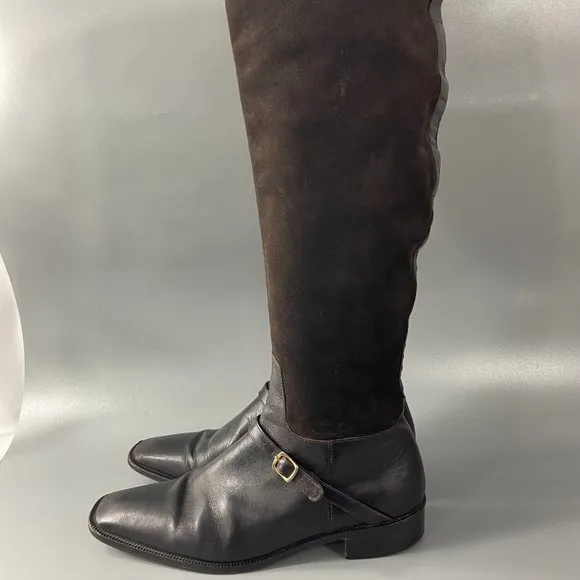 Colin Stuart Chocolate Brown Suede/Leather Tall Riding Boots, 8.5