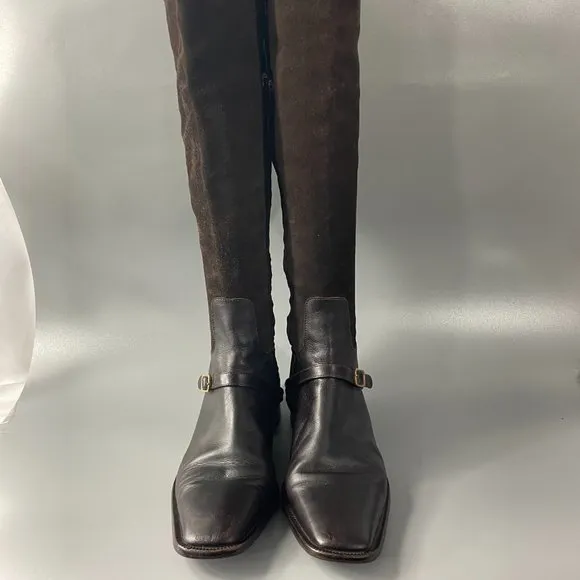 Colin Stuart Chocolate Brown Suede/Leather Tall Riding Boots, 8.5