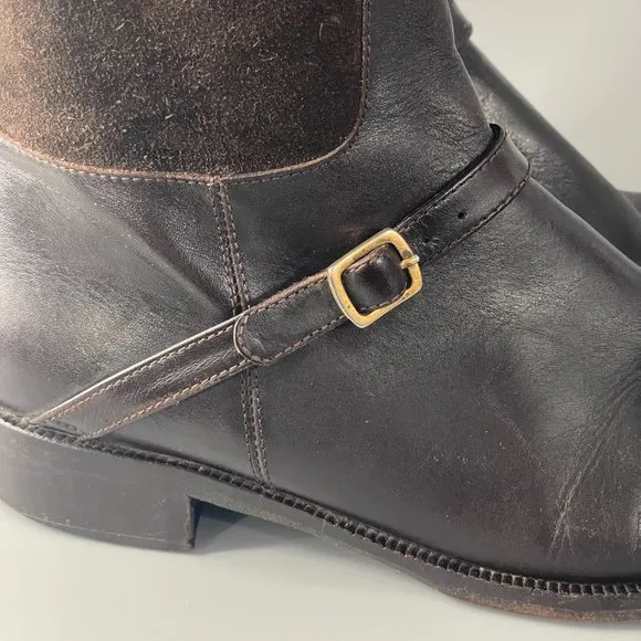 Colin Stuart Chocolate Brown Suede/Leather Tall Riding Boots, 8.5