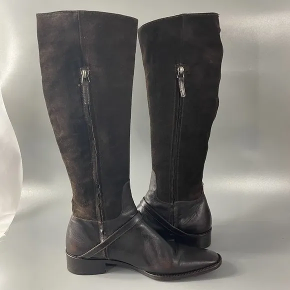 Colin Stuart Chocolate Brown Suede/Leather Tall Riding Boots, 8.5