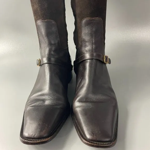 Colin Stuart Chocolate Brown Suede/Leather Tall Riding Boots, 8.5