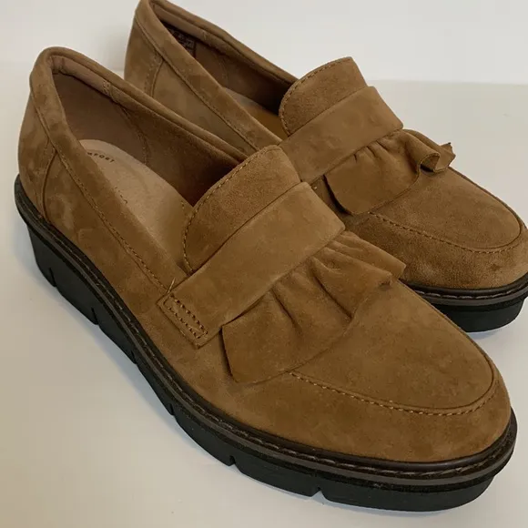 Collection by Clarks Airabell Slip On Cognac Suede Wedge Loafers Size 7M