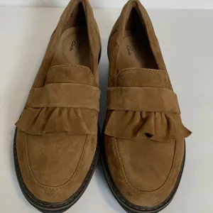 Collection by Clarks Airabell Slip On Cognac Suede Wedge Loafers Size 7M
