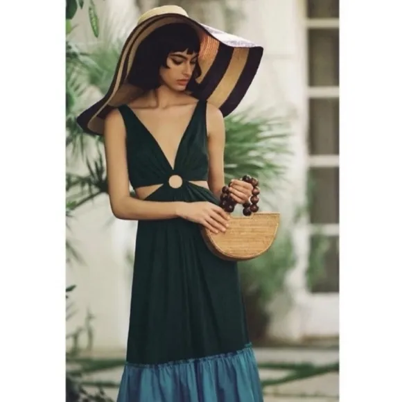 Colorblock Cutout Ruffle Maxi Dress - Geisha Designs Anthropologie
