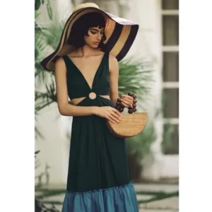 Colorblock Cutout Ruffle Maxi Dress - Geisha Designs Anthropologie