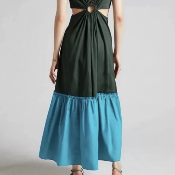 Colorblock Cutout Ruffle Maxi Dress - Geisha Designs Anthropologie