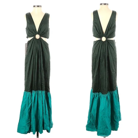 Colorblock Cutout Ruffle Maxi Dress - Geisha Designs Anthropologie
