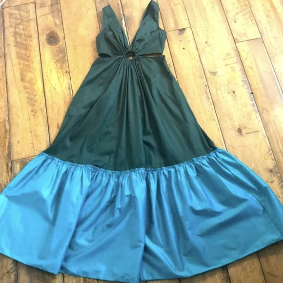 Colorblock Cutout Ruffle Maxi Dress - Geisha Designs Anthropologie