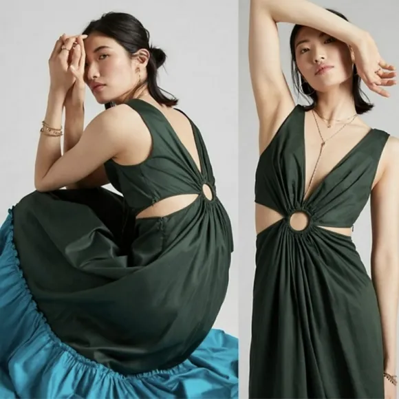 Colorblock Cutout Ruffle Maxi Dress - Geisha Designs Anthropologie