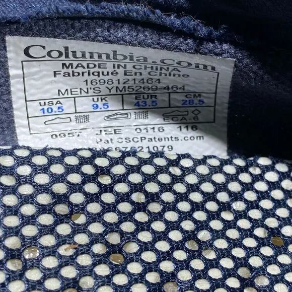 Columbia Shoes Mens 10,5 Navy Blue Canvas Comfort Walking Sneakers Vulc N Vent