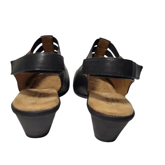 Comfortiva Sandals Womens Size 11 M Faye Pillowtop Black Leather Slingback Heel