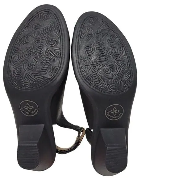 Comfortiva Sandals Womens Size 11 M Faye Pillowtop Black Leather Slingback Heel