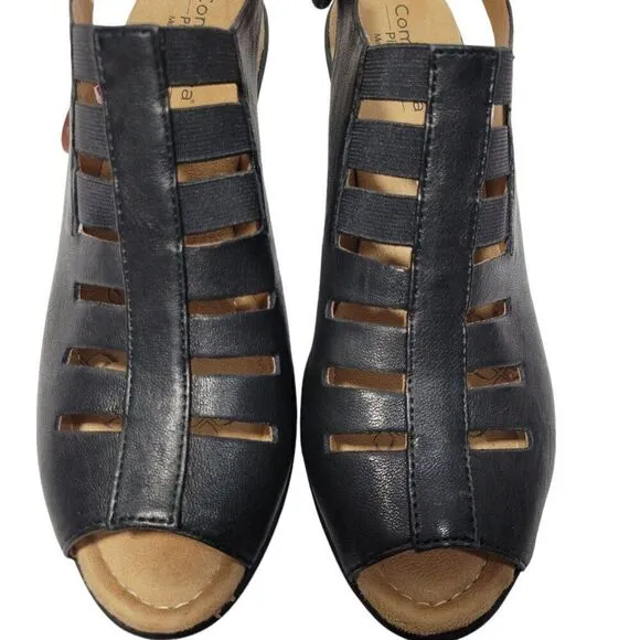 Comfortiva Sandals Womens Size 11 M Faye Pillowtop Black Leather Slingback Heel