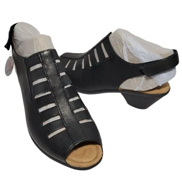 Comfortiva Sandals Womens Size 11 M Faye Pillowtop Black Leather Slingback Heel