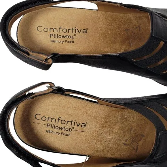 Comfortiva Sandals Womens Size 11 M Faye Pillowtop Black Leather Slingback Heel