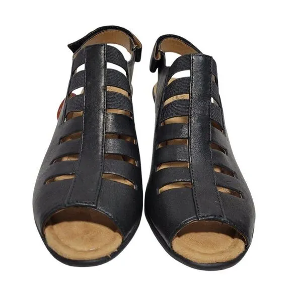 Comfortiva Sandals Womens Size 11 M Faye Pillowtop Black Leather Slingback Heel
