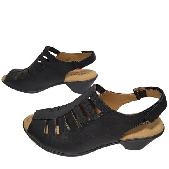 Comfortiva Sandals Womens Size 11 M Faye Pillowtop Black Leather Slingback Heel