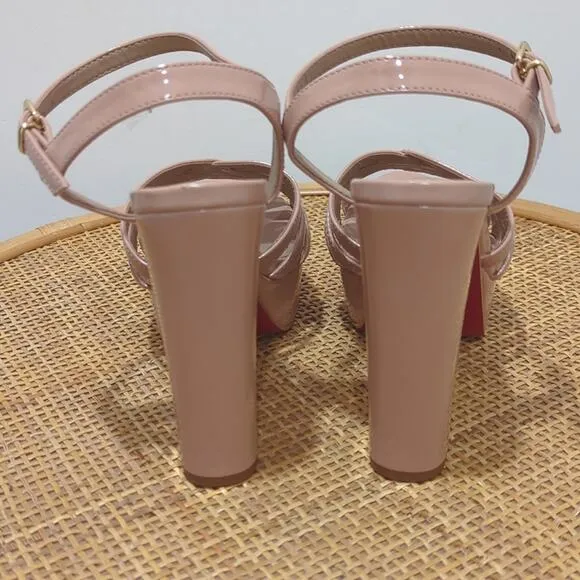 Constance Brazilian Platform Sandals Shiny Heels Lt Pink Beige Women's Size 7