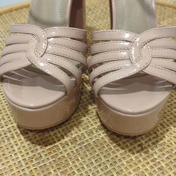 Constance Brazilian Platform Sandals Shiny Heels Lt Pink Beige Women's Size 7
