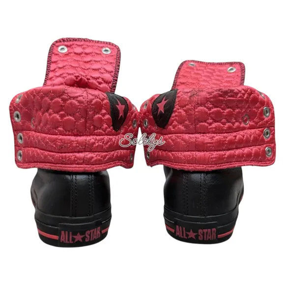 Converse 2010 RARE XHI 13 Eyelet Calf Hi Leather Foldover Black Pink Sneaker 8.5