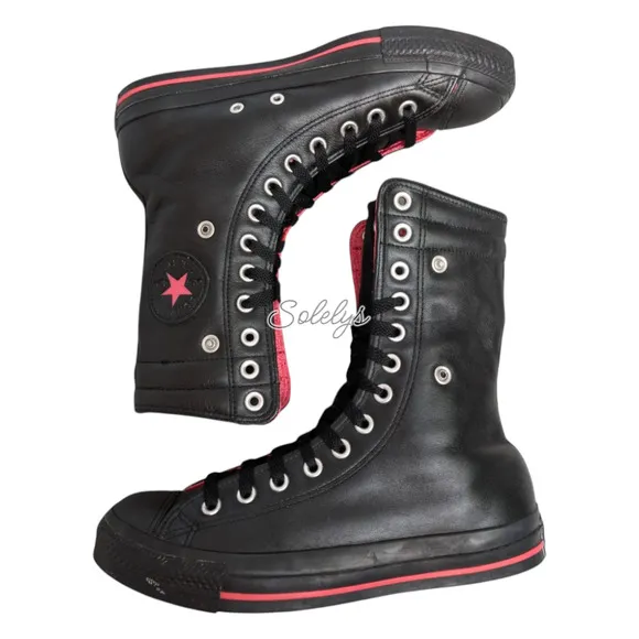 Converse 2010 RARE XHI 13 Eyelet Calf Hi Leather Foldover Black Pink Sneaker 8.5