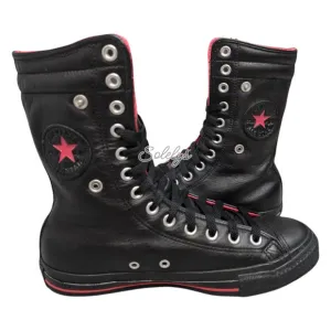 Converse 2010 RARE XHI 13 Eyelet Calf Hi Leather Foldover Black Pink Sneaker 8.5
