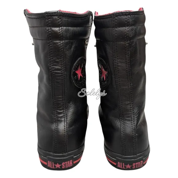 Converse 2010 RARE XHI 13 Eyelet Calf Hi Leather Foldover Black Pink Sneaker 8.5