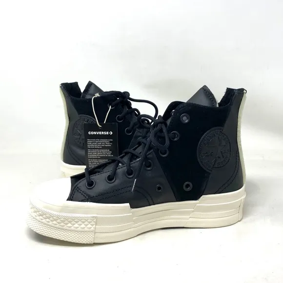 Converse Chuck 70 Plus Mixed Material Sneakers Black Canvas Suede Women A05260C