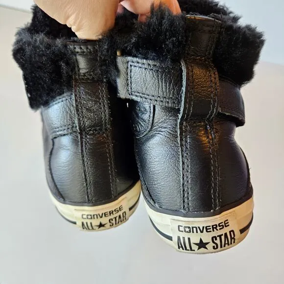 Converse Chuck Taylor Black Faux Fur Lined Brea Hi Top Sneakers Women's 8
