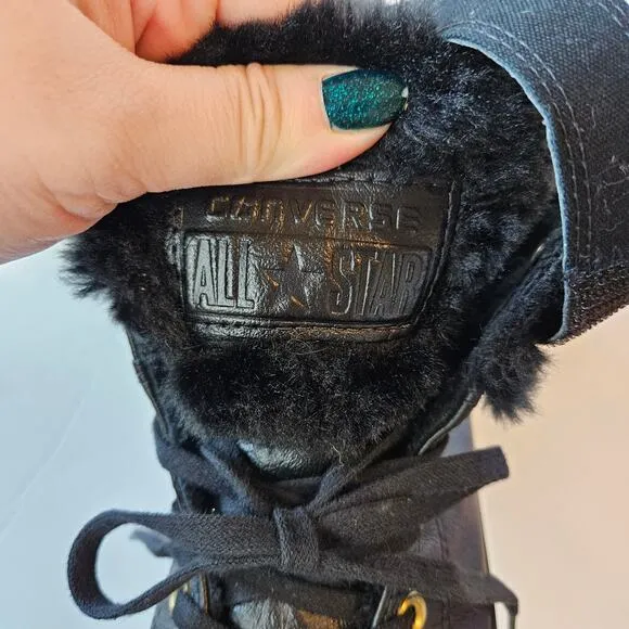 Converse Chuck Taylor Black Faux Fur Lined Brea Hi Top Sneakers Women's 8