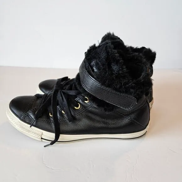 Converse Chuck Taylor Black Faux Fur Lined Brea Hi Top Sneakers Women's 8