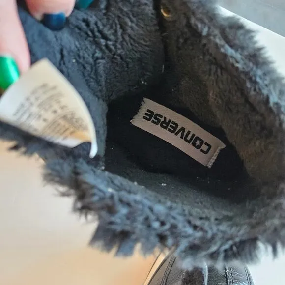 Converse Chuck Taylor Black Faux Fur Lined Brea Hi Top Sneakers Women's 8