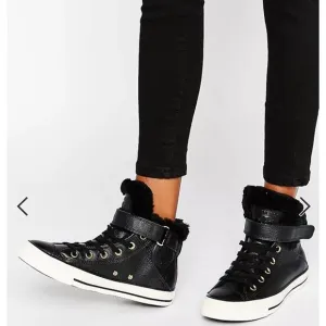 Converse Chuck Taylor Black Faux Fur Lined Brea Hi Top Sneakers Women's 8