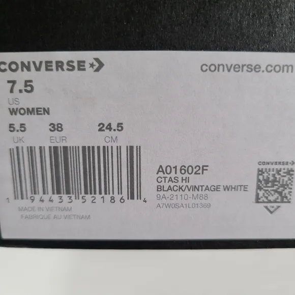 Converse CTAS Hi Valentine's Day 2022 Black White Sneakers Women's 7.5