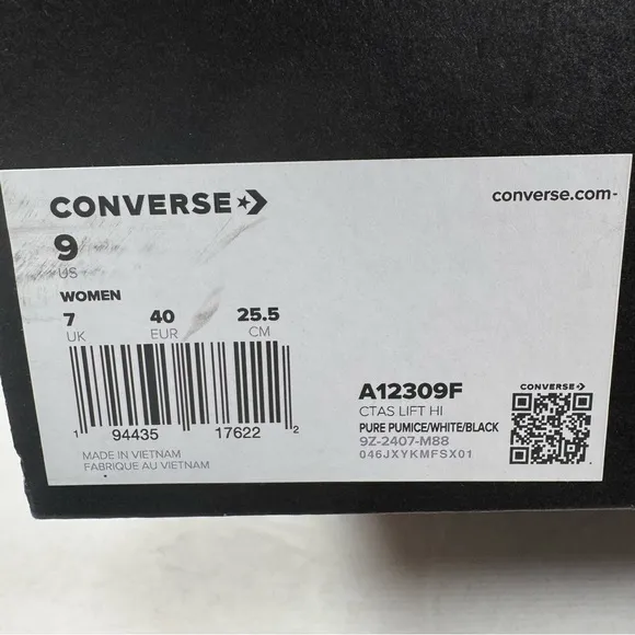 Converse CTAS Lift Hi Platform Pure Pumice White Black Sneakers Women Size 9