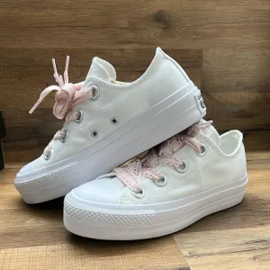 CONVERSE CTAS LIFT OX White Canvas Sneakers with Pink Laces