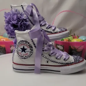 Converse Kids High-Top Sneakers - White and Purple
