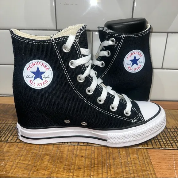 Converse Women All Star Platform  Hidden Wedge Heel Sneakers Chuck Taylor Black