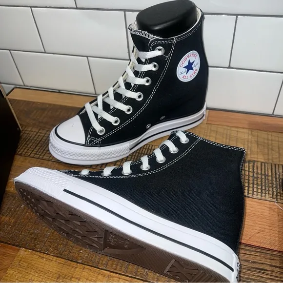 Converse Women All Star Platform  Hidden Wedge Heel Sneakers Chuck Taylor Black
