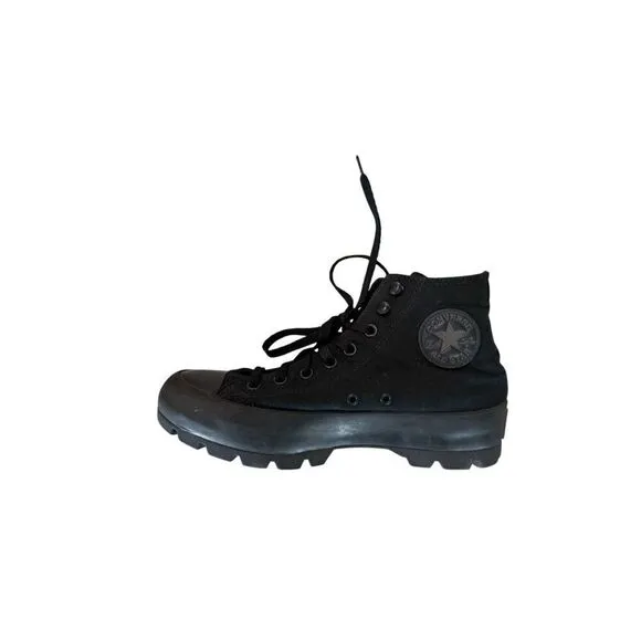 Converse All Star Womens Black Hi-Top Canvas Chunky Lugged Sneakers Size 9.5