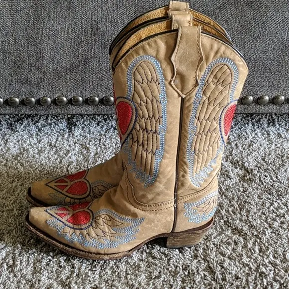CORRAL Antique saddle/blue/red cowgirl boots. Youth size 4.