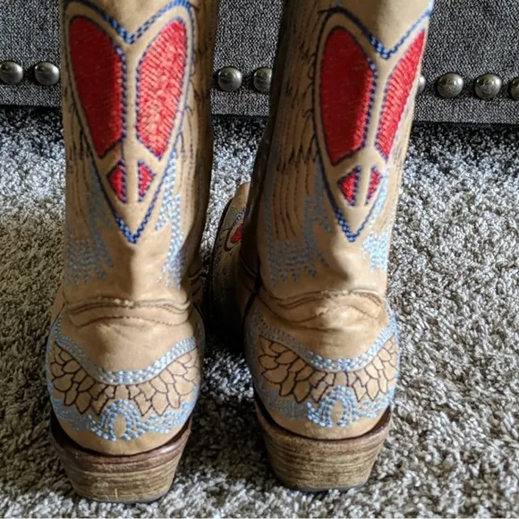 CORRAL Antique saddle/blue/red cowgirl boots. Youth size 4.