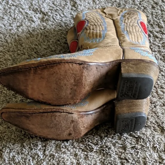 CORRAL Antique saddle/blue/red cowgirl boots. Youth size 4.
