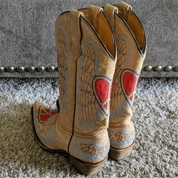 CORRAL Antique saddle/blue/red cowgirl boots. Youth size 4.