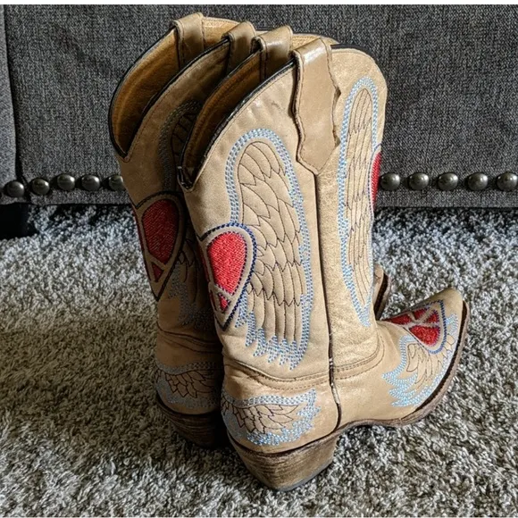 CORRAL Antique saddle/blue/red cowgirl boots. Youth size 4.