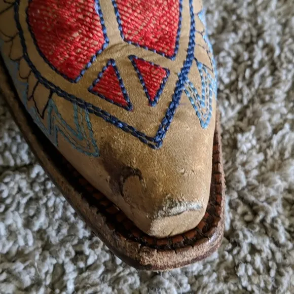CORRAL Antique saddle/blue/red cowgirl boots. Youth size 4.